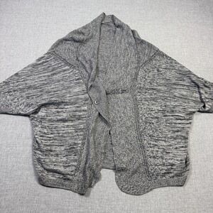 Lululemon Cardigan Womens M Gray Open-Knit Collared 3/4 Raglan Button Relaxed